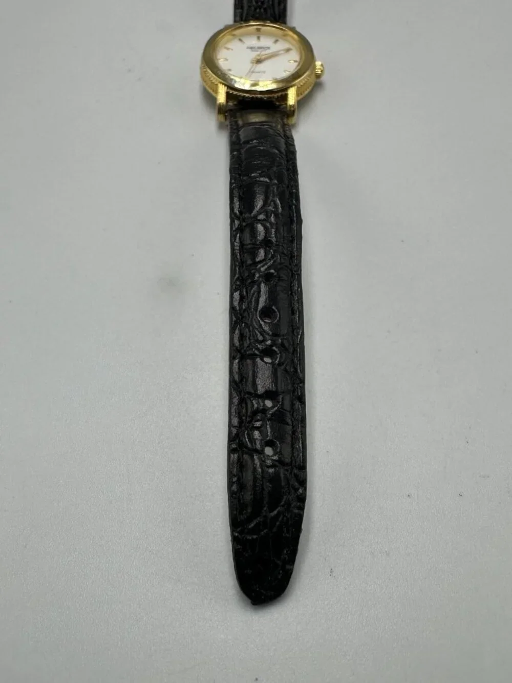 Helbros Watch Women Gold Tone Small 24MM Round Dial Black Band New Battery 8